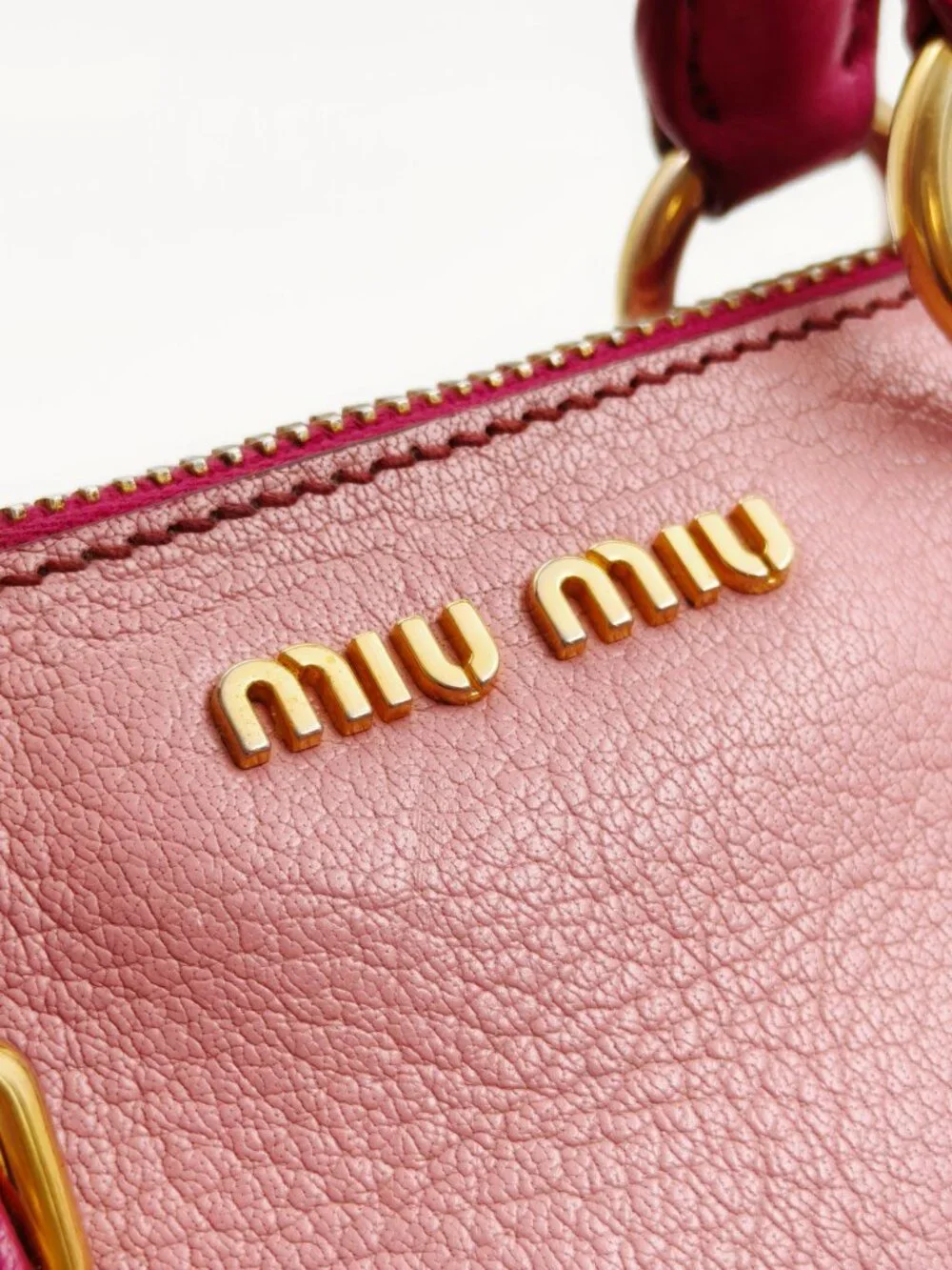 Miu Miu Two-Tone Pink Madras Leather Dome Satchel Crossbody Bag
